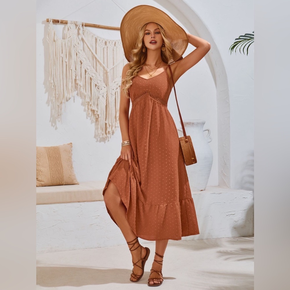 Swiss Dot Sleeveless Midi Dress Casual